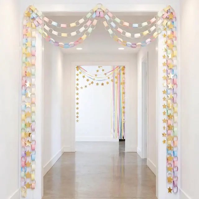 Alt view image 6 of 6 - 600 Sheet Paper Chain Garland Strips, Macaron | Paper Garland for Birthday Wedding Party, Bright DIY Crafts with Double Tape, Easy Linking Kids Classroom Holiday Decor