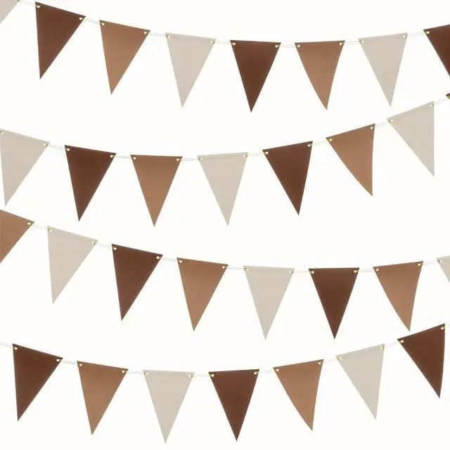Main image of Brown Kraft Ivory Pennant Banner Paper Bunting, 30pc, 20 feet | Hanging Decoration, Neutral Baby Shower Birthday Wedding Graduation Retirement Party, Pack of 30 Counts Pennant, 20 feet