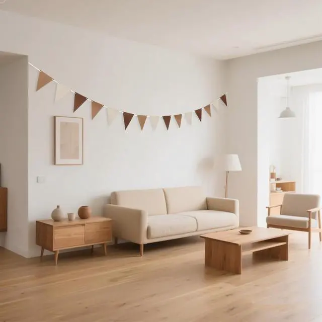 Alt view image 2 of 3 - Brown Kraft Ivory Pennant Banner Paper Bunting, 30pc, 20 feet | Hanging Decoration, Neutral Baby Shower Birthday Wedding Graduation Retirement Party, Pack of 30 Counts Pennant, 20 feet