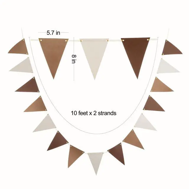 Alt view image 3 of 3 - Brown Kraft Ivory Pennant Banner Paper Bunting, 30pc, 20 feet | Hanging Decoration, Neutral Baby Shower Birthday Wedding Graduation Retirement Party, Pack of 30 Counts Pennant, 20 feet
