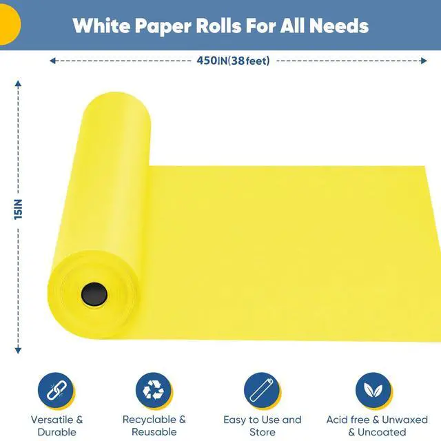 Alt view image 2 of 7 - Yellow Wrapping Paper Craft Kraft Paper Roll 15"x450",Bulletin Board Paper | Arts & Crafts, Gift Wrapping Bouquet Flower Packing Painting Drawing Paint Easel Poster Chart Decorative Paper
