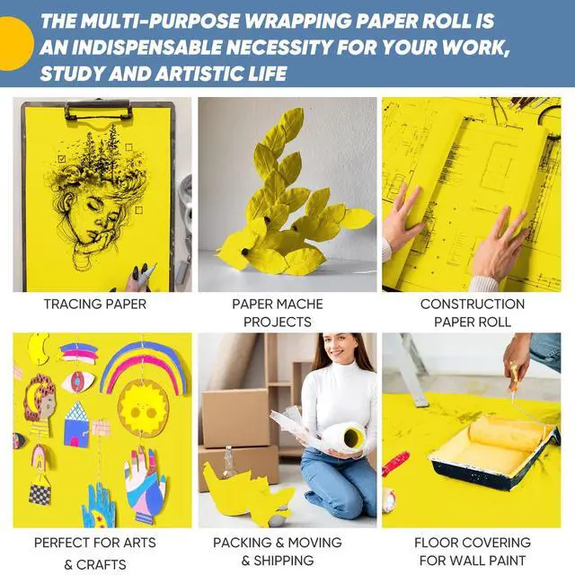 Alt view image 4 of 7 - Yellow Wrapping Paper Craft Kraft Paper Roll 15"x450",Bulletin Board Paper | Arts & Crafts, Gift Wrapping Bouquet Flower Packing Painting Drawing Paint Easel Poster Chart Decorative Paper
