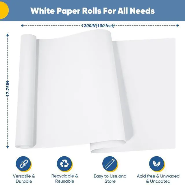 Alt view image 2 of 7 - Art Paper Roll for Crafts, 17.75"x1200" (100') White Gift Wrapping Paper | Drawing & Painting, Kraft Bulletin Board Poster Banner Coloring Paper, Kids Art Supplies, Wedding Floral Supplies 80GSM 55LB