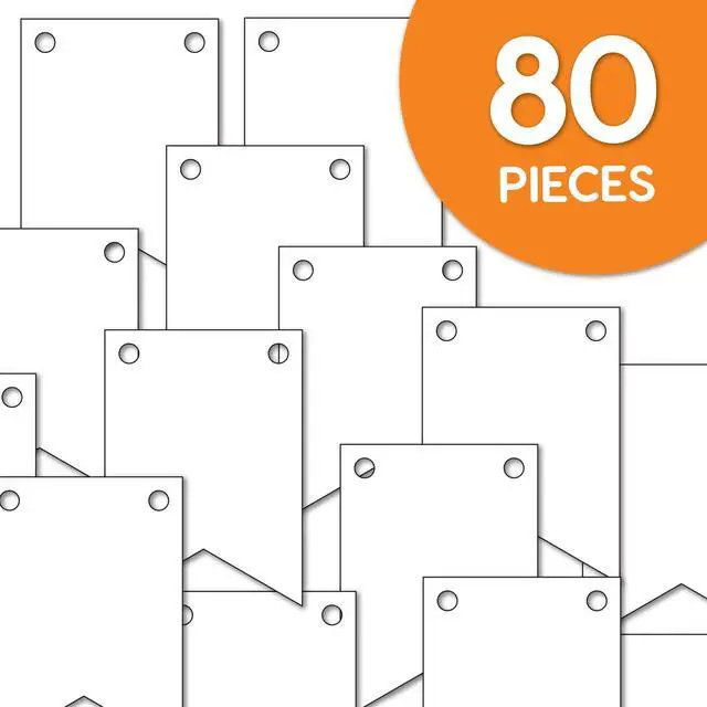 Alt view image 4 of 7 - Large Pennant Banner Flags, White, 80 Piece, Classroom Decor | 3.75 x 5 inches, US-made cardstock, 2-sided, pre-punched holes, party & classroom decorations