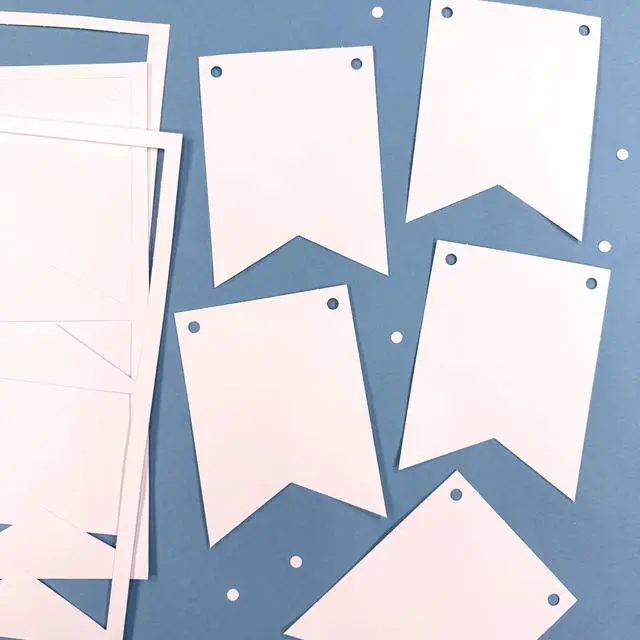 Alt view image 2 of 7 - Large Pennant Banner Flags, White, 80 Piece, Classroom Decor | 3.75 x 5 inches, US-made cardstock, 2-sided, pre-punched holes, party & classroom decorations