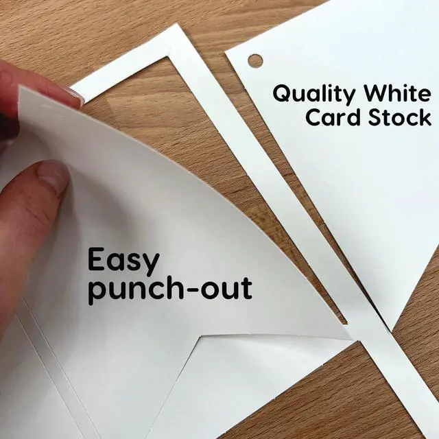 Alt view image 6 of 7 - Large Pennant Banner Flags, White, 80 Piece, Classroom Decor | 3.75 x 5 inches, US-made cardstock, 2-sided, pre-punched holes, party & classroom decorations