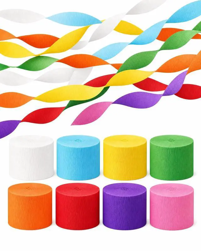 Main image of 8 Crepe Paper Streamers, 656ft Pack of Rainbow Streamers Party Decorations | Each roll is 82 ft long and 1.8 Inch wide ideal for Birthday Party Decor, Wedding Decorations and DIY projects