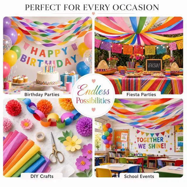 Alt view image 5 of 7 - 8 Crepe Paper Streamers, 656ft Pack of Rainbow Streamers Party Decorations | Each roll is 82 ft long and 1.8 Inch wide ideal for Birthday Party Decor, Wedding Decorations and DIY projects