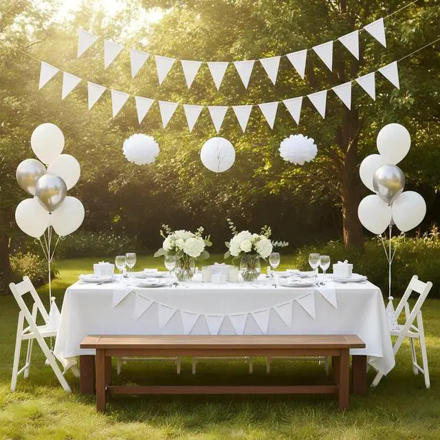 Alt view image 2 of 5 - White Pennant Banner,White Vintage Double Sided Triangle Flagfor Party Decoration,Pack of 30pcs Triangle Flag