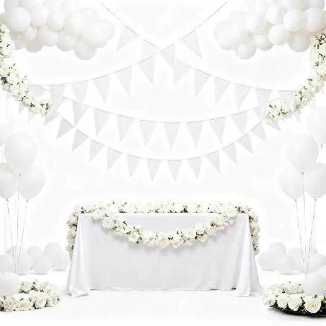 Alt view image 5 of 5 - White Pennant Banner,White Vintage Double Sided Triangle Flagfor Party Decoration,Pack of 30pcs Triangle Flag