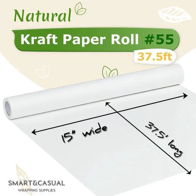 Alt view image 2 of 6 - 15" x 450" (37.5') Kraft Paper Roll for Art Craft Supplies Gift Wrapping Moving Packing Painting Drawing Paint Easel Poster Chart Paper (White, 15" W x 450" L (37.5'))