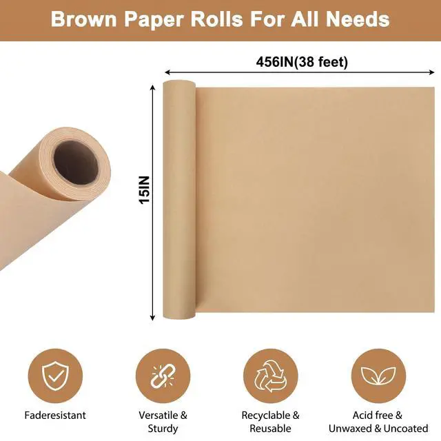 Alt view image 2 of 7 - 15" x 456"(38') Brown Wrapping Craft Paper Roll, Easel Paper Roll