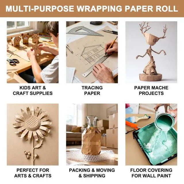 Alt view image 4 of 7 - 15" x 456"(38') Brown Wrapping Craft Paper Roll, Easel Paper Roll
