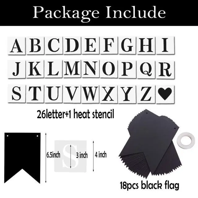 Alt view image 2 of 6 - DIY Black Custom Banner Kit, Funny Customize Your Party Banner Signs, Custom Text/Phrase Banner, Paper Pennant Banner Set Include 26 Letters Stencil