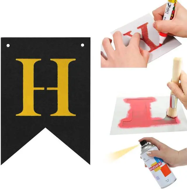 Alt view image 4 of 6 - DIY Black Custom Banner Kit, Funny Customize Your Party Banner Signs, Custom Text/Phrase Banner, Paper Pennant Banner Set Include 26 Letters Stencil