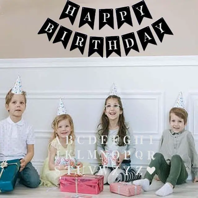 Alt view image 5 of 6 - DIY Black Custom Banner Kit, Funny Customize Your Party Banner Signs, Custom Text/Phrase Banner, Paper Pennant Banner Set Include 26 Letters Stencil