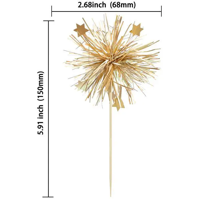Alt view image 2 of 7 - 30Pcs Foil Firework Cupcake Toppers Happy Birthday Cake Toppers Sparkle Tinsel Flower Drink Stirrers Cocktail Food Fruit Toothpicks for Valentine's Day Party Supplies Gold