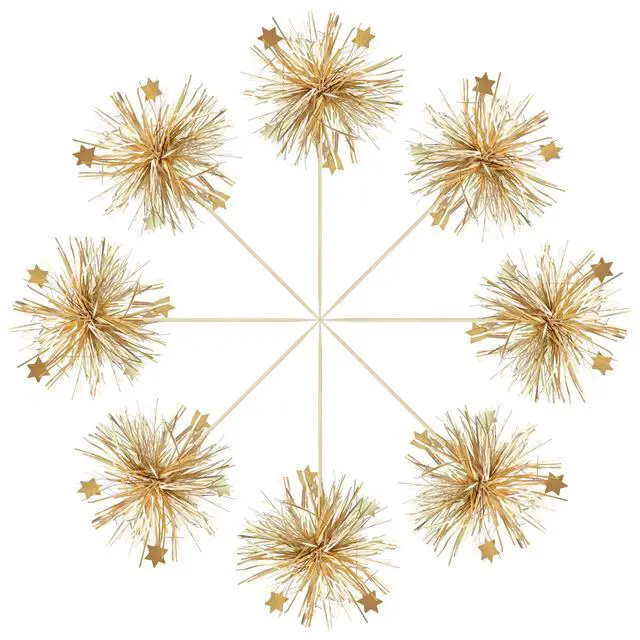Alt view image 3 of 7 - 30Pcs Foil Firework Cupcake Toppers Happy Birthday Cake Toppers Sparkle Tinsel Flower Drink Stirrers Cocktail Food Fruit Toothpicks for Valentine's Day Party Supplies Gold