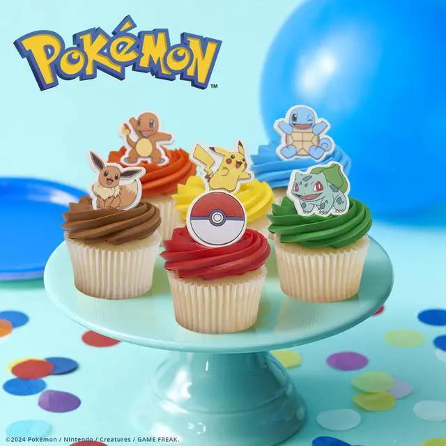 Alt view image 3 of 7 - Pokémon Rings, Cupcake Decorations With Pikachu, Bulbasaur, Eevee, Charmander, Squirtle, and Poké Ball, Multicolored Food Safe Cake Toppers 24 Pack
