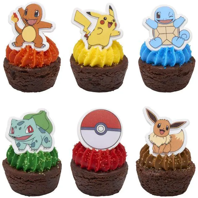Alt view image 7 of 7 - Pokémon Rings, Cupcake Decorations With Pikachu, Bulbasaur, Eevee, Charmander, Squirtle, and Poké Ball, Multicolored Food Safe Cake Toppers 24 Pack