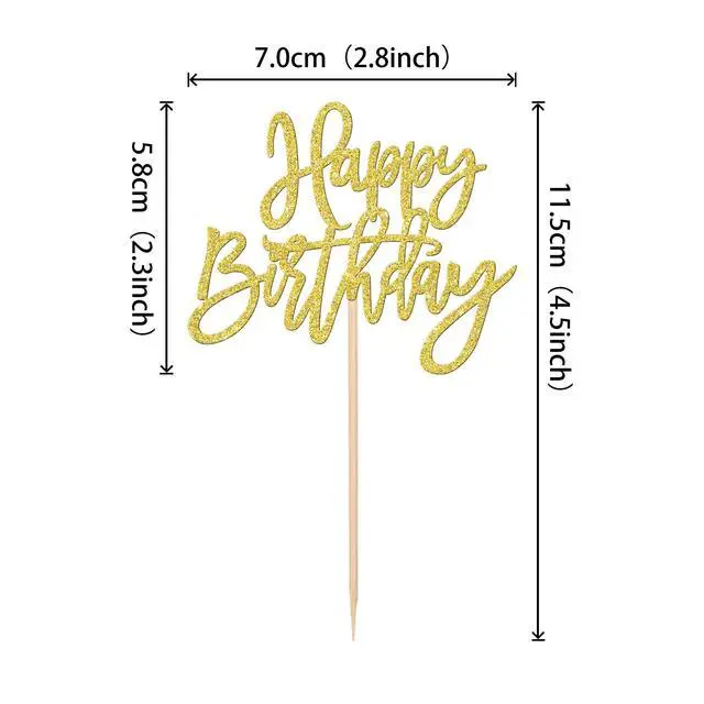Alt view image 2 of 7 - 24 PCS Happy Birthday Cupcake Toppers Glitter Picks for Celebrating Anniversary Theme Party Cake Decorations Supplies Gold