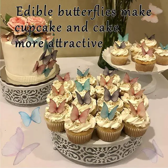 Alt view image 5 of 7 - 48Pcs Edible Butterflies for Cake Decorating Wafer Paper Butterfly Cupcake Toppers Edible Cake Toppers for Wedding Birthday Party Cupcakes Decorations(Mix Color)