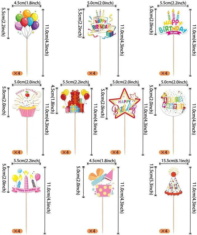 Alt view image 2 of 7 - 40 PCS Happy Birthday Cupcake Toppers Balloon Star Cheers Party Time Firework Cupcake Pciks Happy Birthday Cake Decorations for Celebrating Anniversary Theme Party Cake Decorations Supplies Colorful