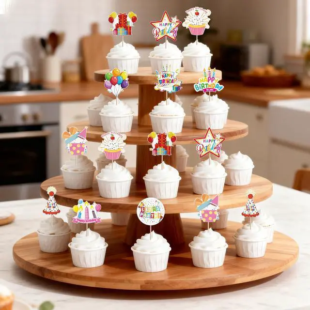 Alt view image 5 of 7 - 40 PCS Happy Birthday Cupcake Toppers Balloon Star Cheers Party Time Firework Cupcake Pciks Happy Birthday Cake Decorations for Celebrating Anniversary Theme Party Cake Decorations Supplies Colorful