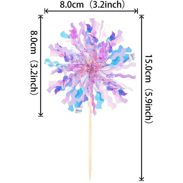 Alt view image 2 of 7 - 30 PCS Foil Firework Cupcake Toppers Sparkle Tinsel Cupcake Picks Happy Birthday Cake Toppers Drink Stirrers Cocktail Food Fruit Toothpicks for Baby Shower Birthday Party Decorations Supplies Purple