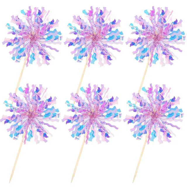 Alt view image 3 of 7 - 30 PCS Foil Firework Cupcake Toppers Sparkle Tinsel Cupcake Picks Happy Birthday Cake Toppers Drink Stirrers Cocktail Food Fruit Toothpicks for Baby Shower Birthday Party Decorations Supplies Purple