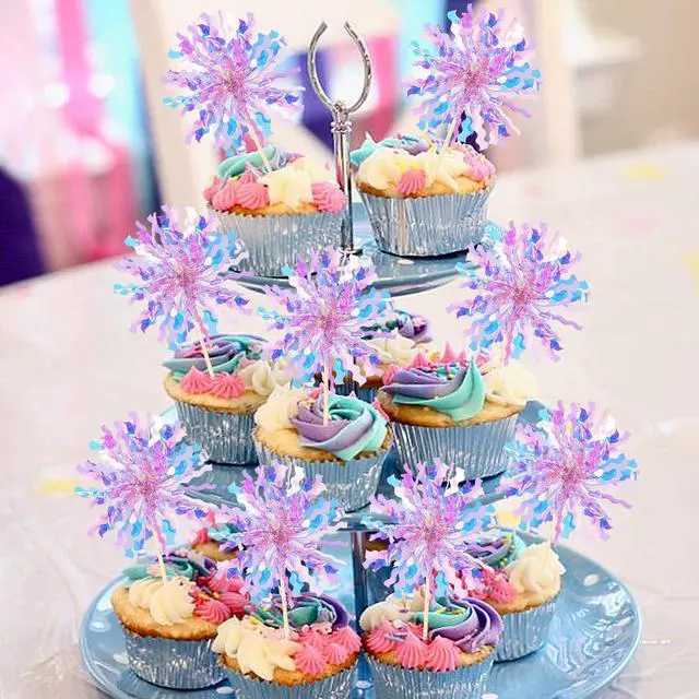 Alt view image 6 of 7 - 30 PCS Foil Firework Cupcake Toppers Sparkle Tinsel Cupcake Picks Happy Birthday Cake Toppers Drink Stirrers Cocktail Food Fruit Toothpicks for Baby Shower Birthday Party Decorations Supplies Purple