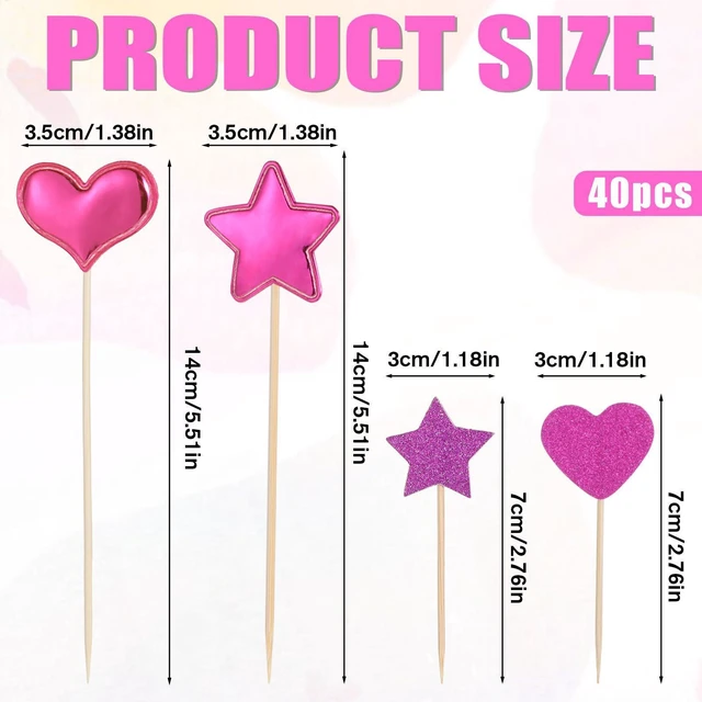 Alt view image 2 of 7 - 40 Pcs Glitter Heart Cupcake Toppers Colorful Little Star Decorations Rainbow Cake Toppers Heart and Star Cakes Topper Party Accessories for Birthday Wedding Party Cakes Supply Bright Valentines