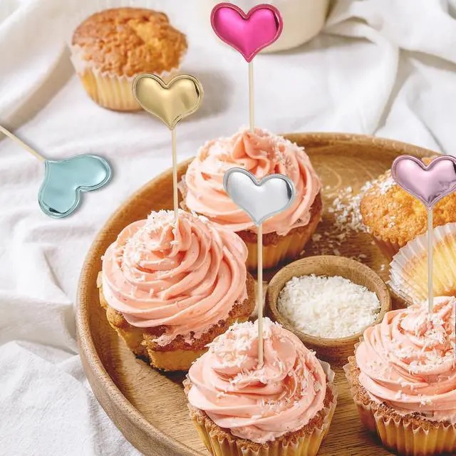 Alt view image 3 of 7 - 40 Pcs Glitter Heart Cupcake Toppers Colorful Little Star Decorations Rainbow Cake Toppers Heart and Star Cakes Topper Party Accessories for Birthday Wedding Party Cakes Supply Bright Valentines