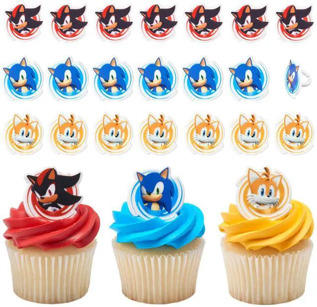 Main image of Sonic the Hedgehog Rings, Cupcake Decorations Featuring Sonic, Tails, and Shadow - 24 Pack