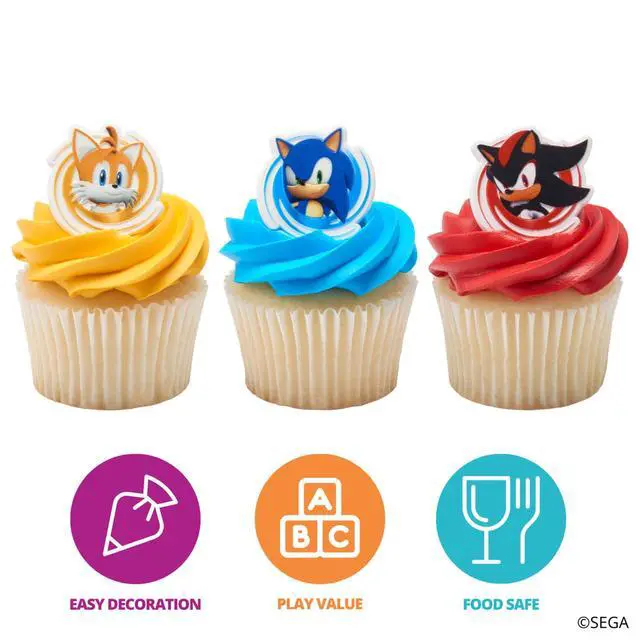 Alt view image 3 of 7 - Sonic the Hedgehog Rings, Cupcake Decorations Featuring Sonic, Tails, and Shadow - 24 Pack