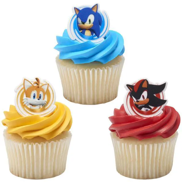Alt view image 7 of 7 - Sonic the Hedgehog Rings, Cupcake Decorations Featuring Sonic, Tails, and Shadow - 24 Pack