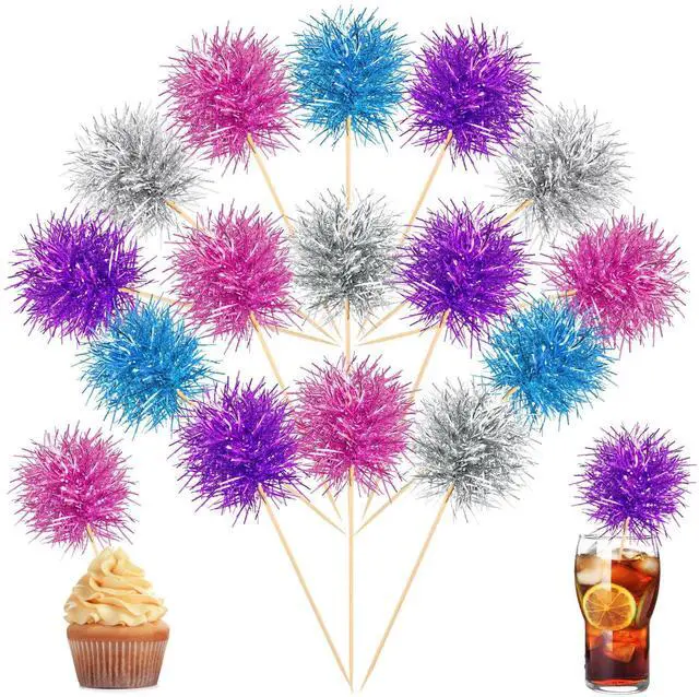 Main image of 100 Pcs Cupcake Toppers Classic,Pink, Purple, Silver, Blue | Summer Party,Firework Foil Design, Sparkle Decoration, Cocktail Fruit Picks, Birthday Wedding Graduation Party Use