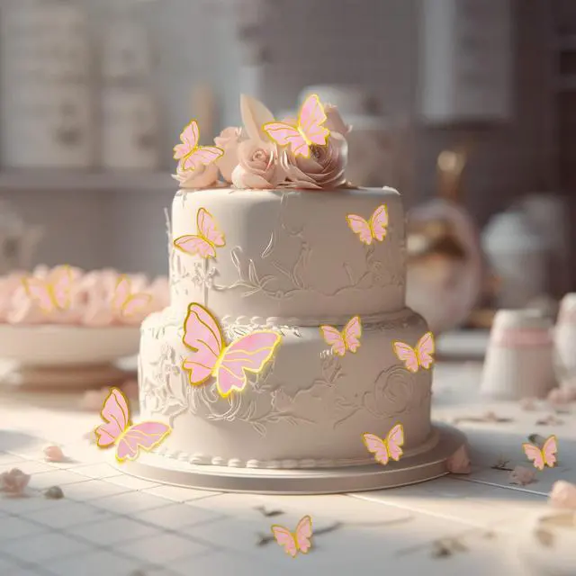 Alt view image 3 of 6 - 60Pcs Butterfly Cupcake Topper Pink Purple Gold Butterflies | Lively 3D Butterflies for Cake Decor Birthday Anniversary Kids Wedding Girl Women Party Wall Food