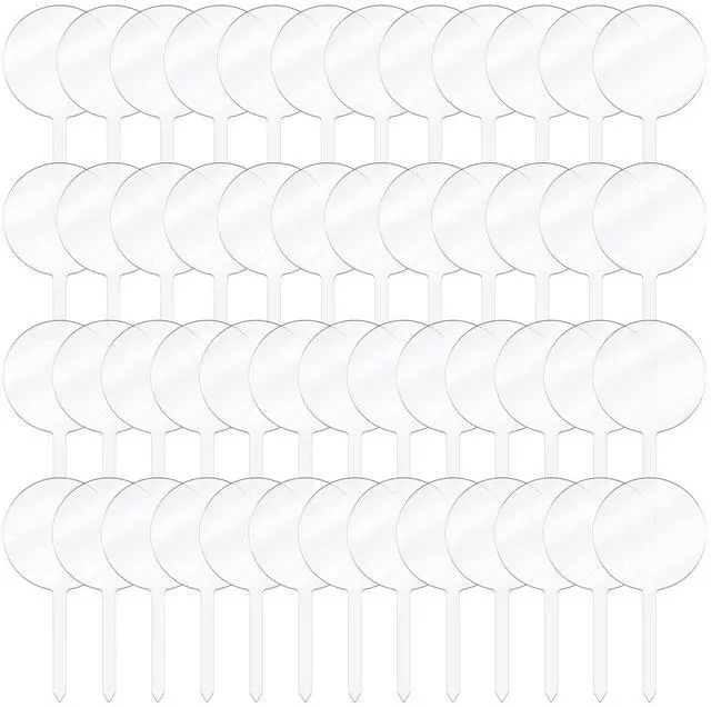Main image of 50Pcs 2 Inch Round Clear Acrylic Blank Cupcake Toppers With Sticks | DIY Mini Clear Circle Cupcake Picks Topper, Birthday Wedding Party Decor, Need To Peel Protective Film Off Before Use