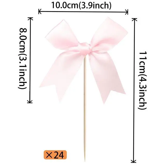 Alt view image 2 of 7 - 24 PCS Bow Cupcake Toppers Bowknot Coquette Bow Girls Birthday Cake Decorations Bow Cake Toppers Bowknot Cupcake Picks for Baby Shower Birthday Wedding Bridal Engagement Party Supplies Pink