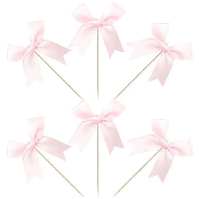 Alt view image 3 of 7 - 24 PCS Bow Cupcake Toppers Bowknot Coquette Bow Girls Birthday Cake Decorations Bow Cake Toppers Bowknot Cupcake Picks for Baby Shower Birthday Wedding Bridal Engagement Party Supplies Pink