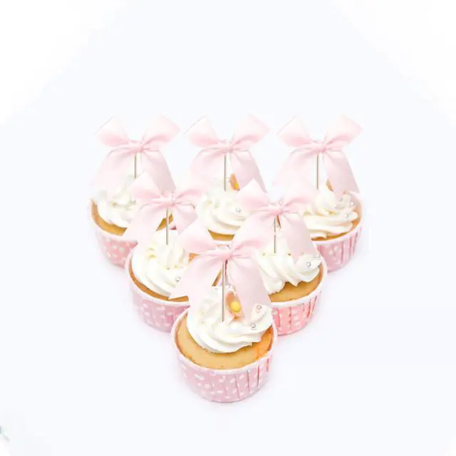 Alt view image 4 of 7 - 24 PCS Bow Cupcake Toppers Bowknot Coquette Bow Girls Birthday Cake Decorations Bow Cake Toppers Bowknot Cupcake Picks for Baby Shower Birthday Wedding Bridal Engagement Party Supplies Pink