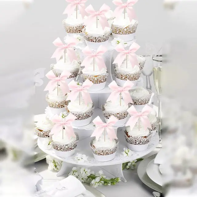 Alt view image 6 of 7 - 24 PCS Bow Cupcake Toppers Bowknot Coquette Bow Girls Birthday Cake Decorations Bow Cake Toppers Bowknot Cupcake Picks for Baby Shower Birthday Wedding Bridal Engagement Party Supplies Pink