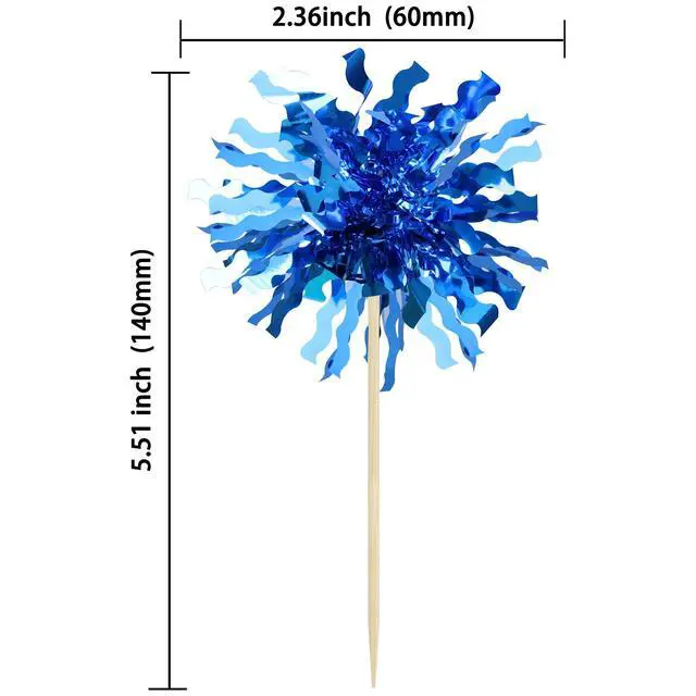 Alt view image 2 of 7 - 30Pcs Foil Firework Cupcake Toppers Happy Birthday Cake Toppers Sparkle Tinsel Flower Drink Stirrers Cocktail Food Fruit Toothpicks for Valentine's Day Party Supplies Blue