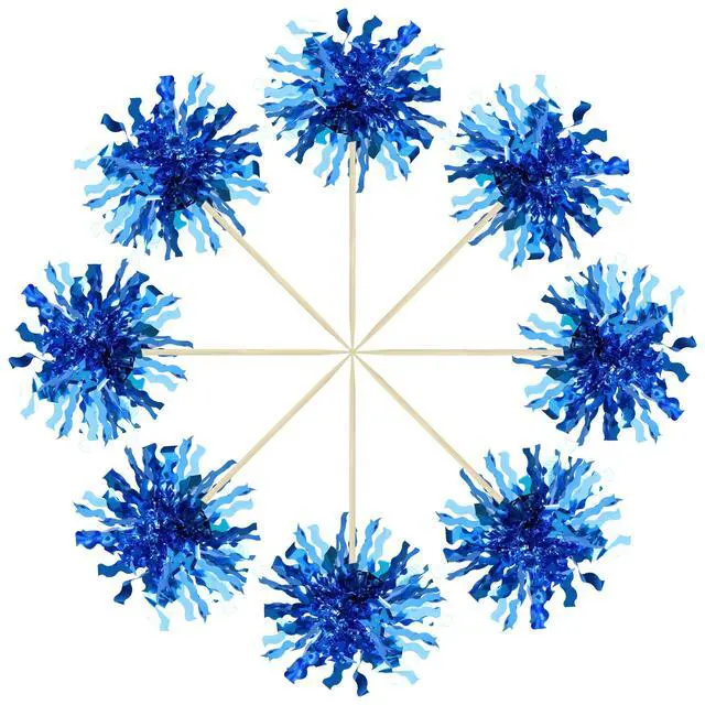 Alt view image 3 of 7 - 30Pcs Foil Firework Cupcake Toppers Happy Birthday Cake Toppers Sparkle Tinsel Flower Drink Stirrers Cocktail Food Fruit Toothpicks for Valentine's Day Party Supplies Blue