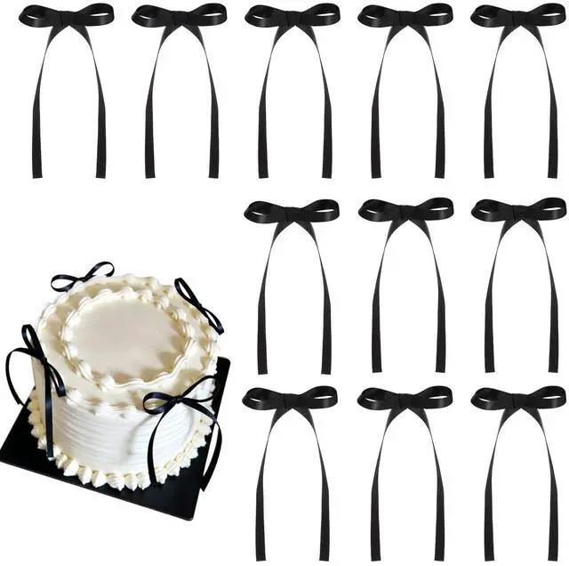 Main image of 30 Pack Bow Cake Toppers Black Ribbon Bows for Cake Back to School Decor | Bow Birthday Decorations for Baby Shower, Wedding, Engagement, Bachelorette Party
