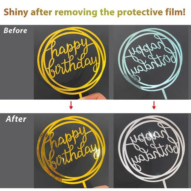Alt view image 4 of 7 - 6-Pack Gold Cake Topper Set, Double-Sided Glitter, Acrylic Happy Birthday Cupcake Toppers, Birthday Decorations for Children or Adults.