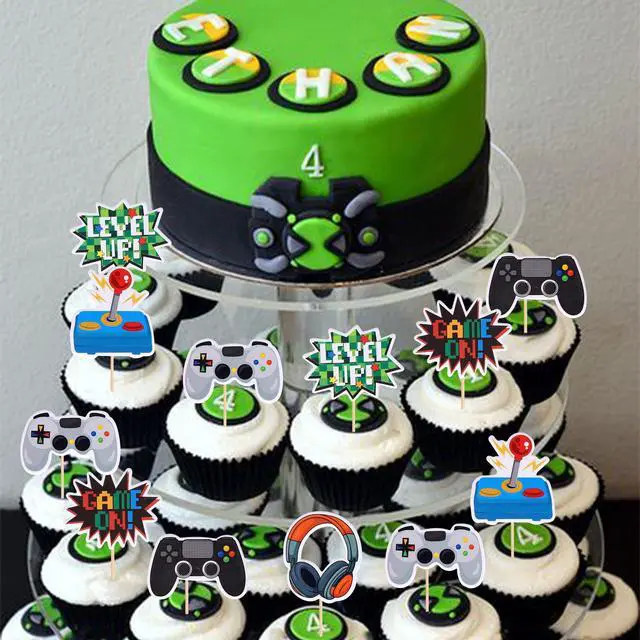 Alt view image 6 of 7 - 36 PCS Video Game Cupcake Toppers Assembled Game On Controllers Cupcake Picks GamePad Cake Decorations for Game Theme Baby Shower Kids Boys Girls Birthday Anniversary Party Decorations Supplies