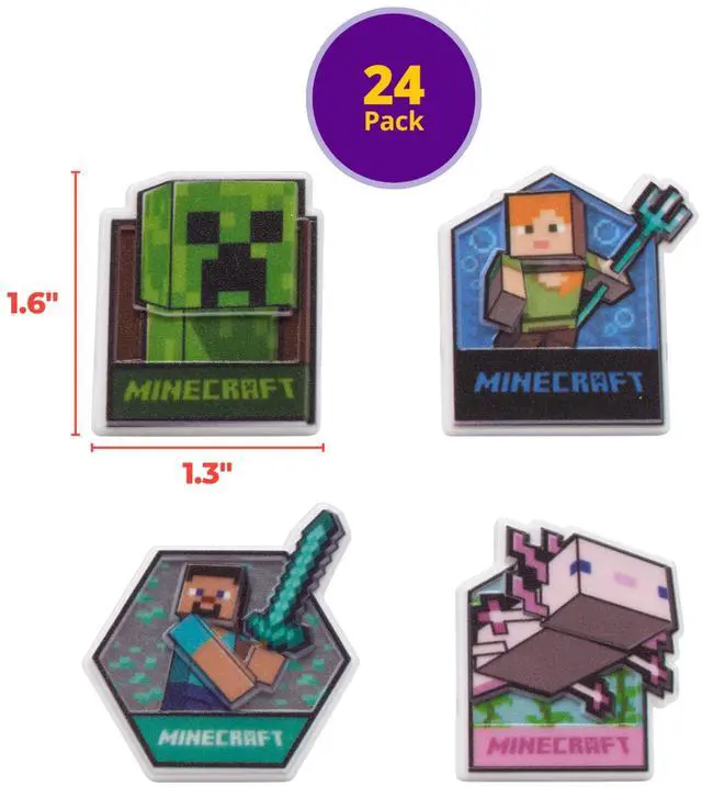 Alt view image 4 of 7 - Minecraft Lush Finds Rings, Cupcake Decorations Featuring Creeper, Alex, Steve and Axolotl! Multicolored 3D Food Safe Cake Toppers 24 Pack