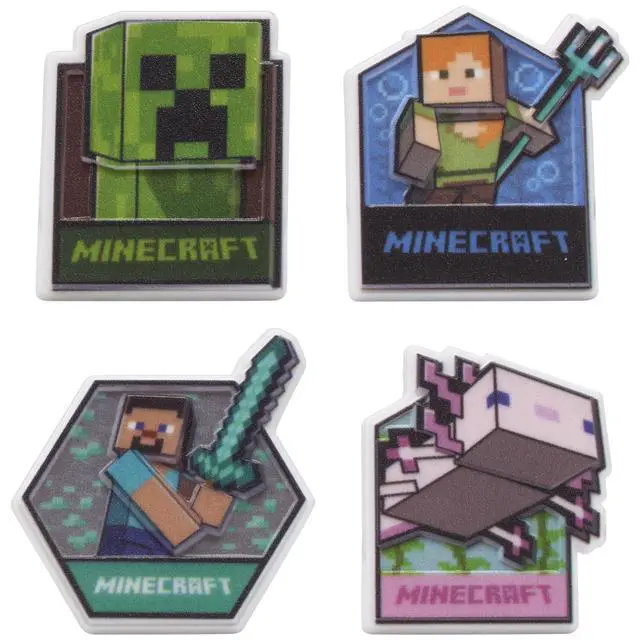 Alt view image 7 of 7 - Minecraft Lush Finds Rings, Cupcake Decorations Featuring Creeper, Alex, Steve and Axolotl! Multicolored 3D Food Safe Cake Toppers 24 Pack